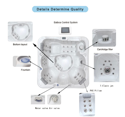 Spa de hidroterapia Marmol Blanco Océano Onda Azul 6 personas bañera de hidromasaje 950L Capacidad de agua